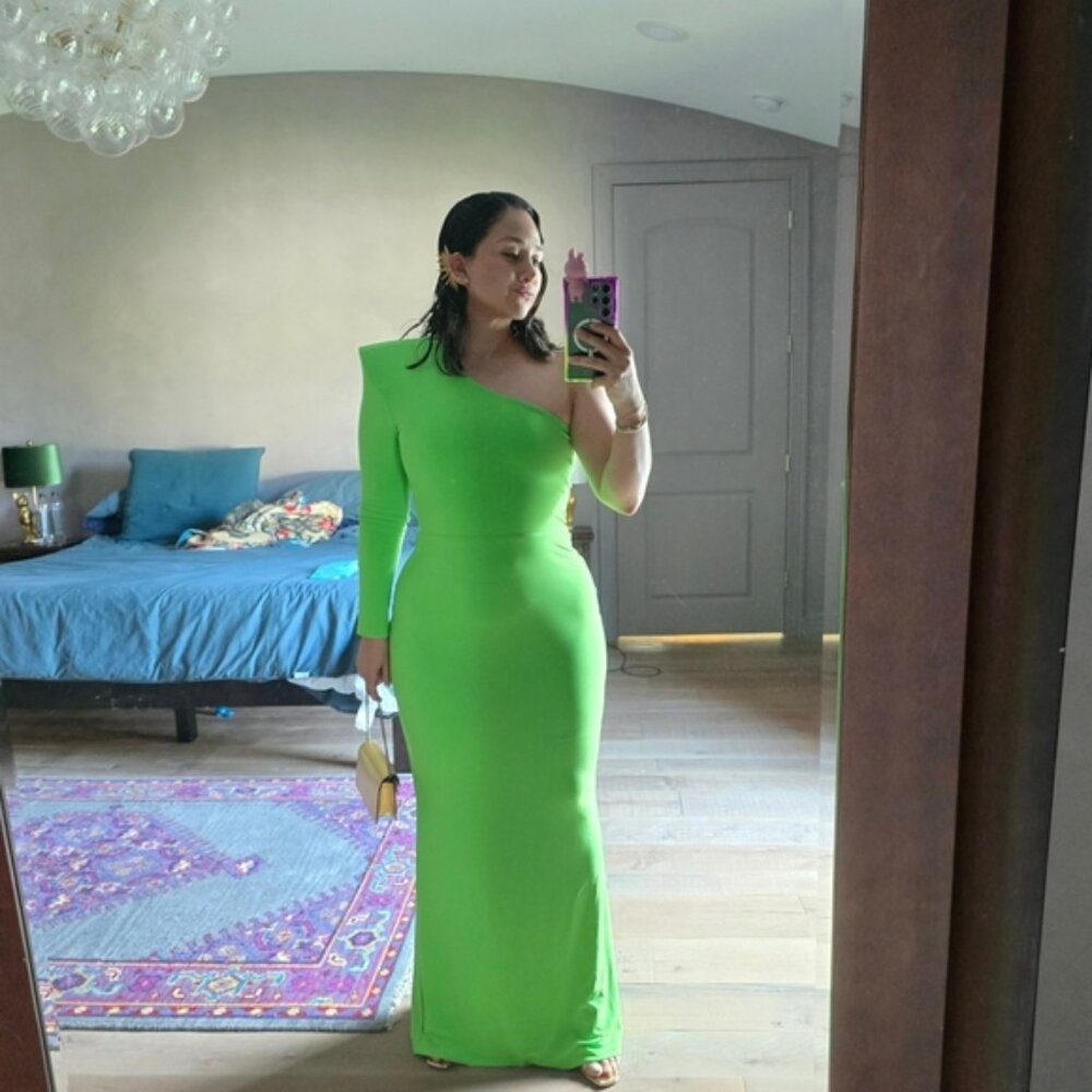 Zhivago One Shoulder Dress in Neon Green